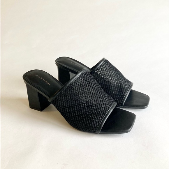 14TH & Union Black Fabric Leather Square Toe Heel Sandals size 8.5 - Picture 3 of 15